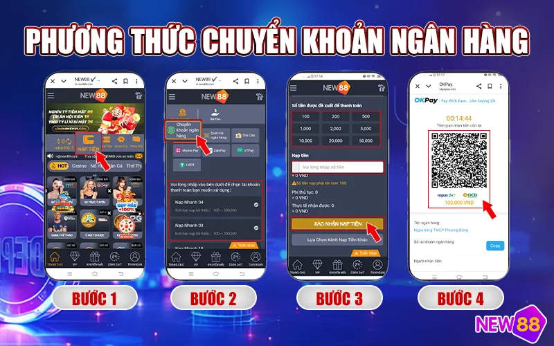 Nạp tiền New88 bằng phương thức chuyển khoản ngân hàng