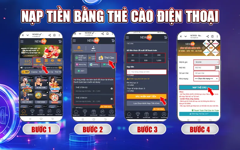Nạp tiền nhà cái New88 bằng thẻ cào điện thoại